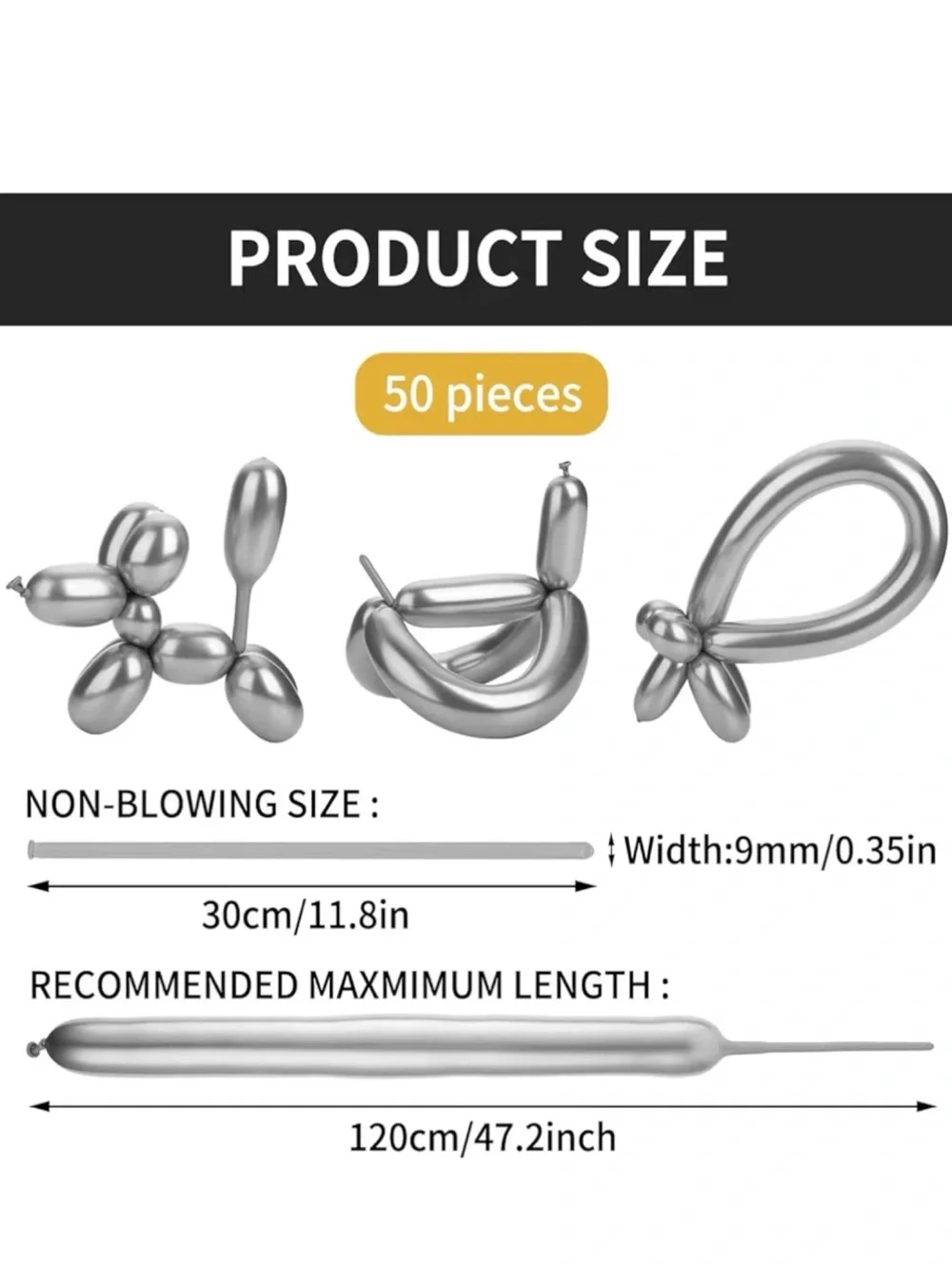 Space Themed Foil Balloons Set of 4 and Long Silver Metallic Balloons Pack of 50